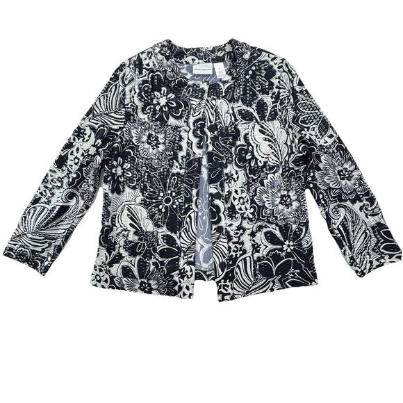 Alfred Dunner Blazer Button Down Clear Vinyl Sequins Pockets Navy White Size 14 - Picture 10 of 15